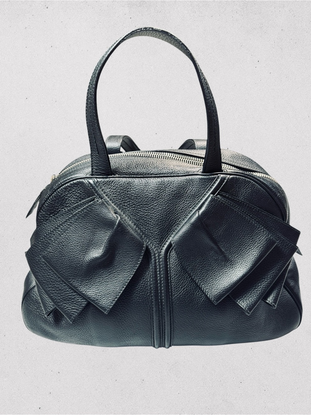 Yves Saint Laurent Black Pebbled Leather Satchel with Decorative Bow Panel